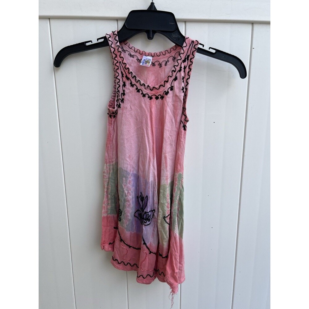 India Boutique Girls Small Embroidered Flowy Tank Top Bohemian Pink